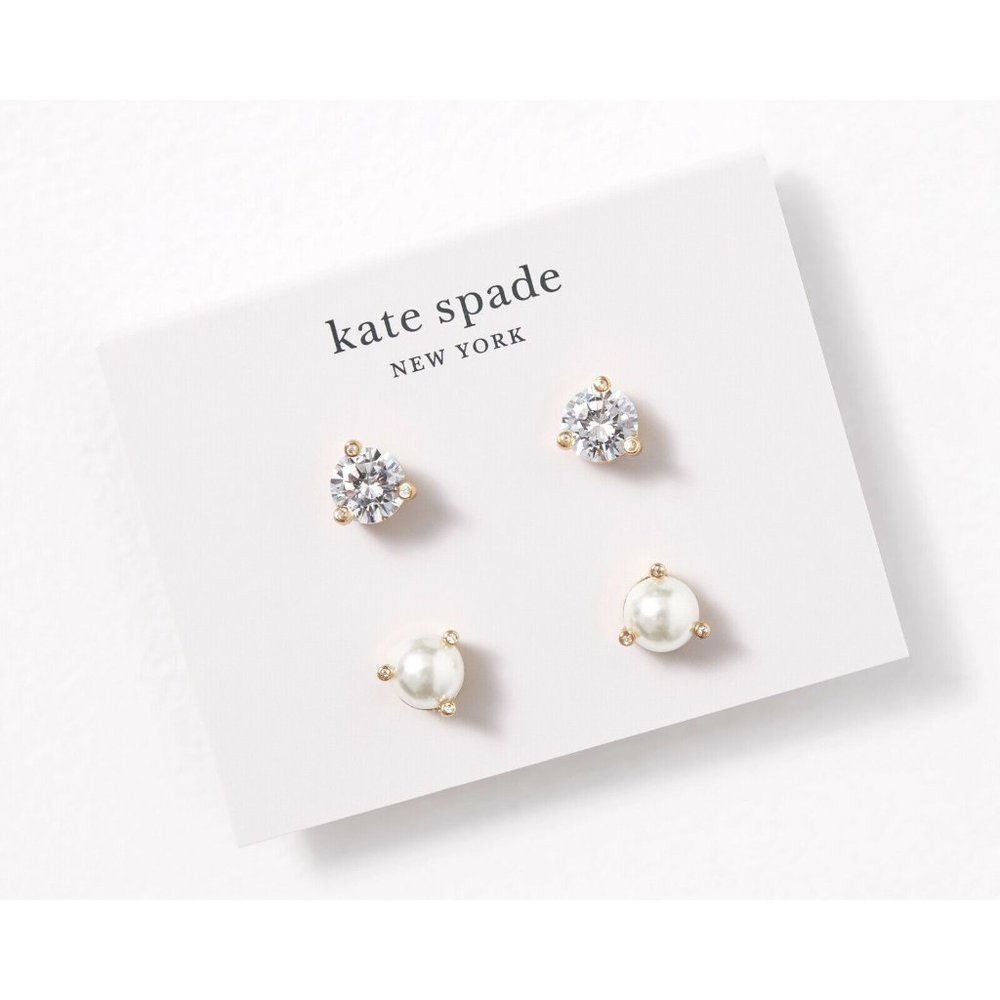 kate spade new york Rise and Shine Earrings 2-Stud Set | Pearl CZ | MSRP $68 - Picture 1 of 6